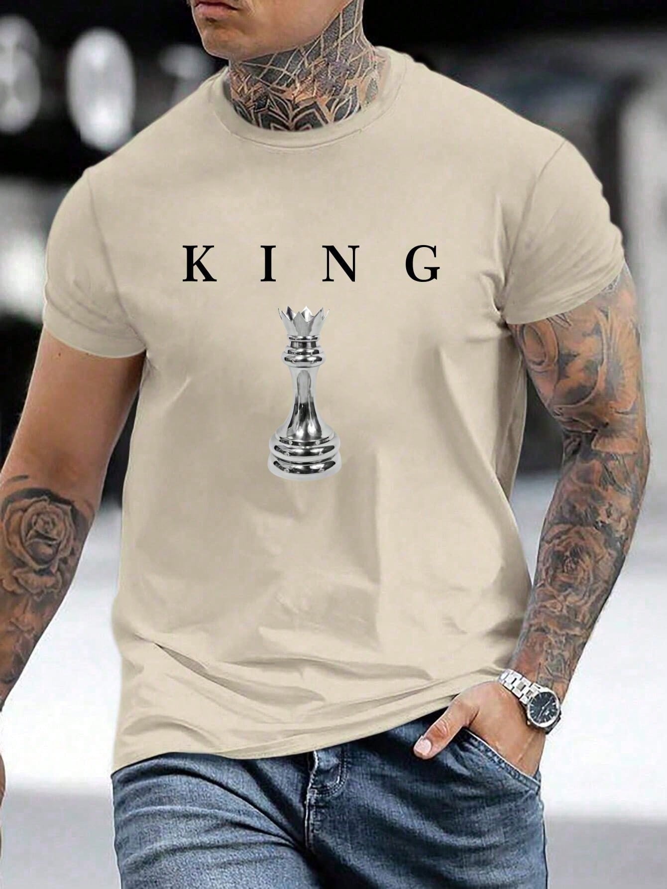 Plus Size Printed Short Sleeve T-Shirt With Letter And Chessboard Print, Round Neck Casual Daily Wear, Spring/Summer