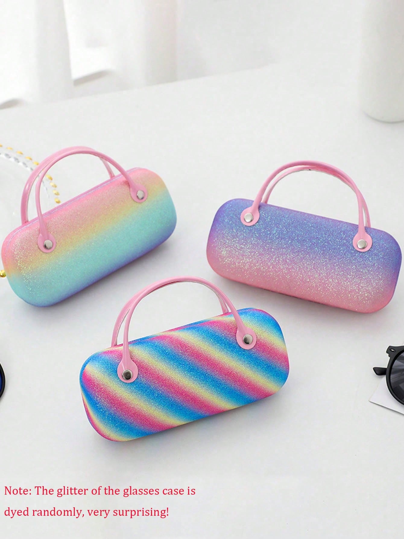 1pc Laser Rainbow Glasses Case Children's Handbag Coin Purse Portable Pressure Folding Eye Case Pen Case