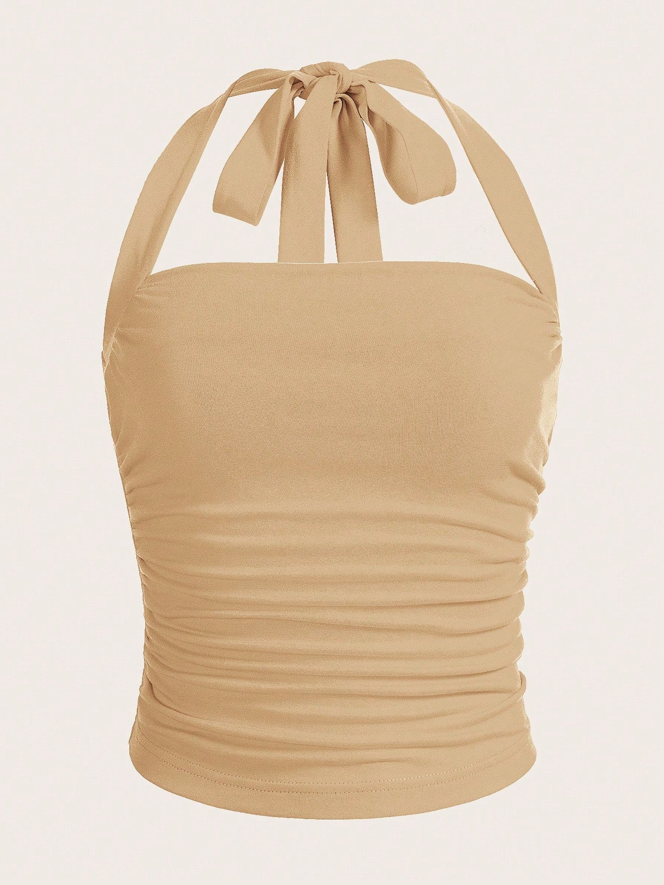 Summer  Outfits Solid Ruched Halter Top