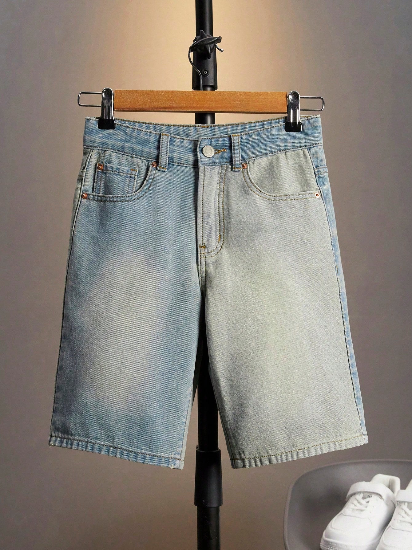 Tween Boy Simple Daily Boho Street Casual Contrast Elastic Waist Bermuda Denim Shorts