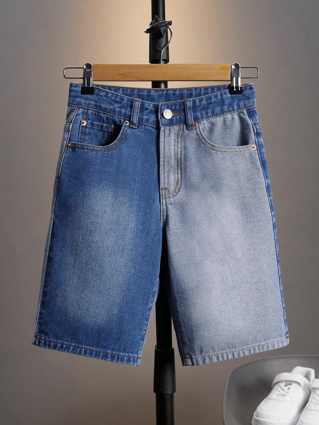 Tween Boy Simple Daily Boho Street Casual Contrast Elastic Waist Bermuda Denim Shorts