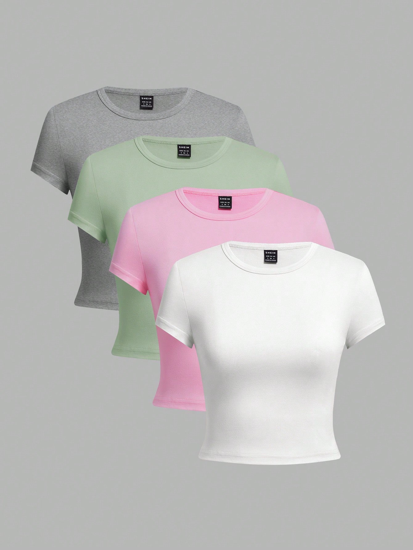 4pcs Casual Round Neck Short Sleeve Slim Fit Women's T-Shirt, Suitable For Summer