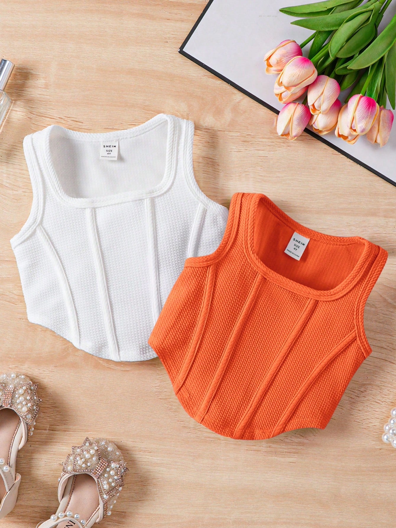 Young Girl Solid Color Tank Top With Square Collar For Casual Wear