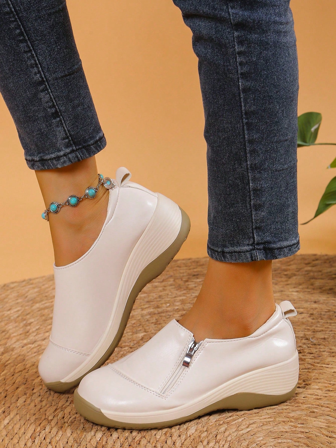 Women's Wedge Heel Versatile Lightweight Casual Shoes, Comfortable Faux Leather Casual Shoes, Suitable For All Seasons