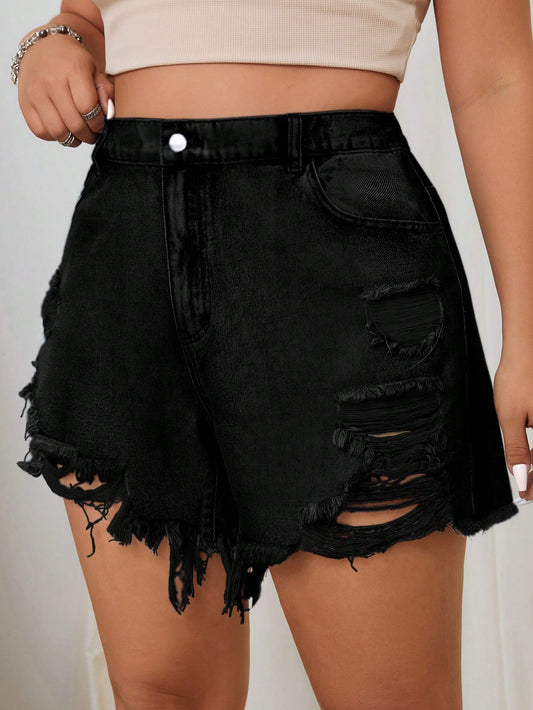 Plus Size Light Wash Ripped Sexy Denim Shorts