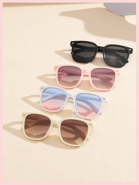 4 Pairs Of Children's PC Geometric Stud Decor Fashionable Sunglasses For Outdoor Activities, Multiple Colors Available