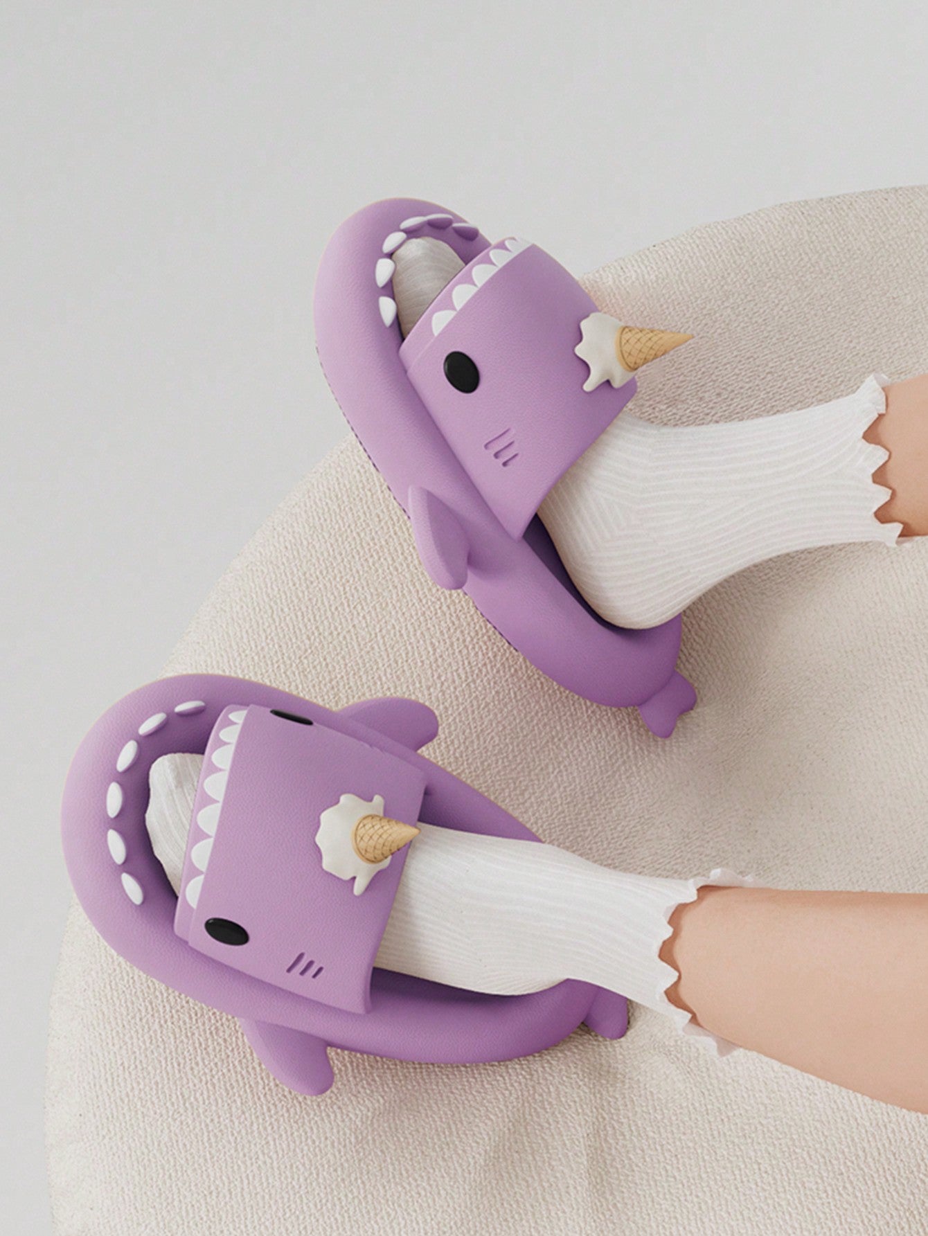 Women Shark Design Slides, Preppy Purple EVA Slides