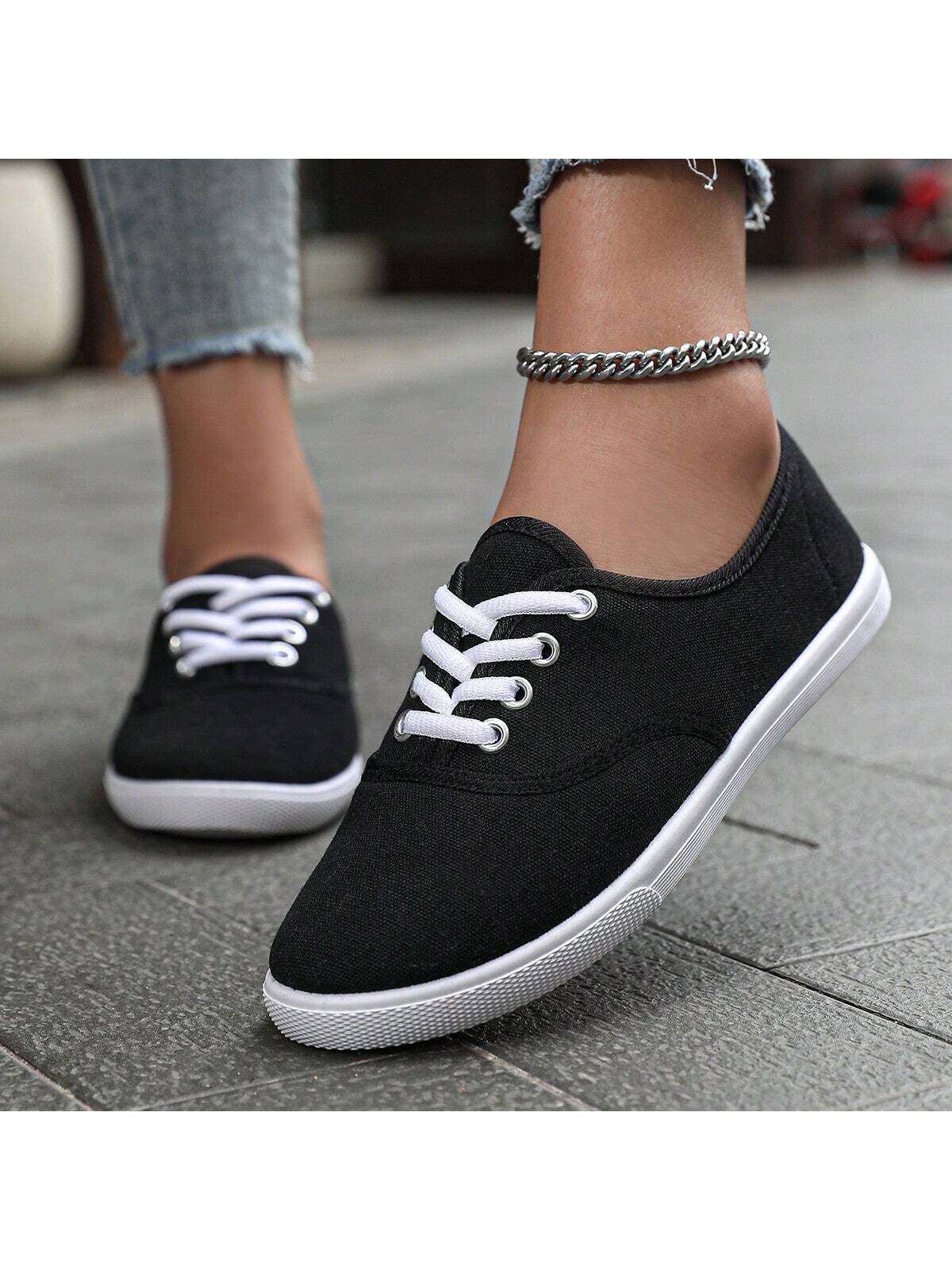 Couple Unisex Solid Color Canvas Shoes, Casual Outdoor Sneakers With Laces, Lightweight Low-Top White Shoes