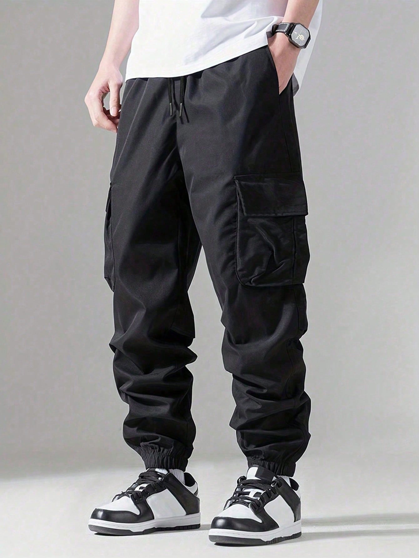 Tween Boys' Stylish Casual Drawstring Waist Cargo Pants, Back To School Season, College Style