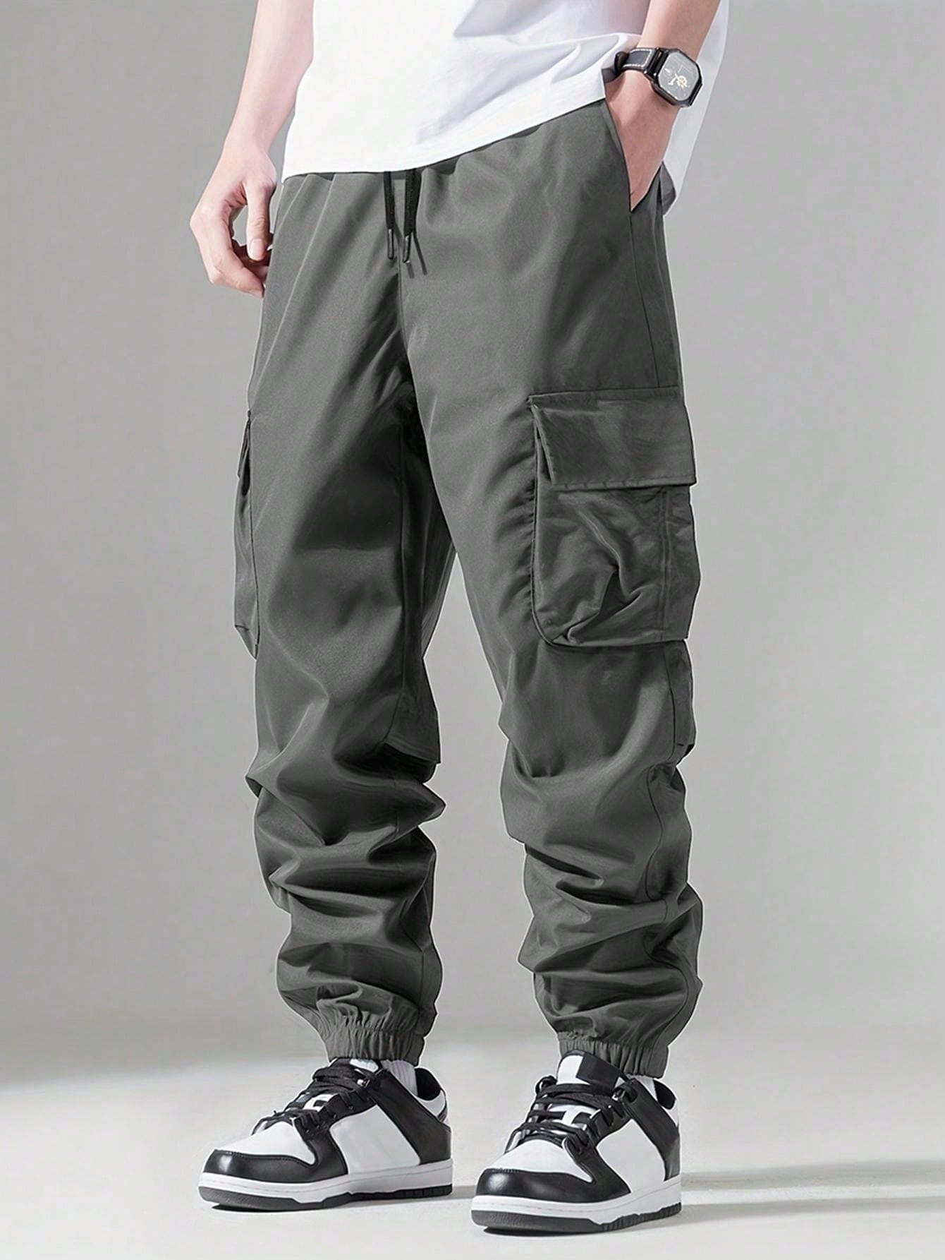 Tween Boy Fashionable Casual Drawstring Waist Cargo Pants With Ribbed Ankle Cuffs, Back-To-School Collegiate Style, Spring/Summer/Autumn