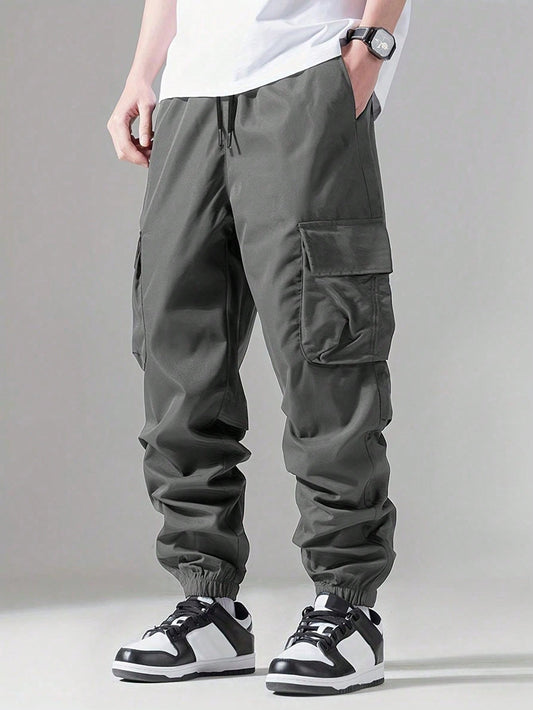 Tween Boys' Stylish Casual Drawstring Waist Cargo Pants, Back To School Season, College Style