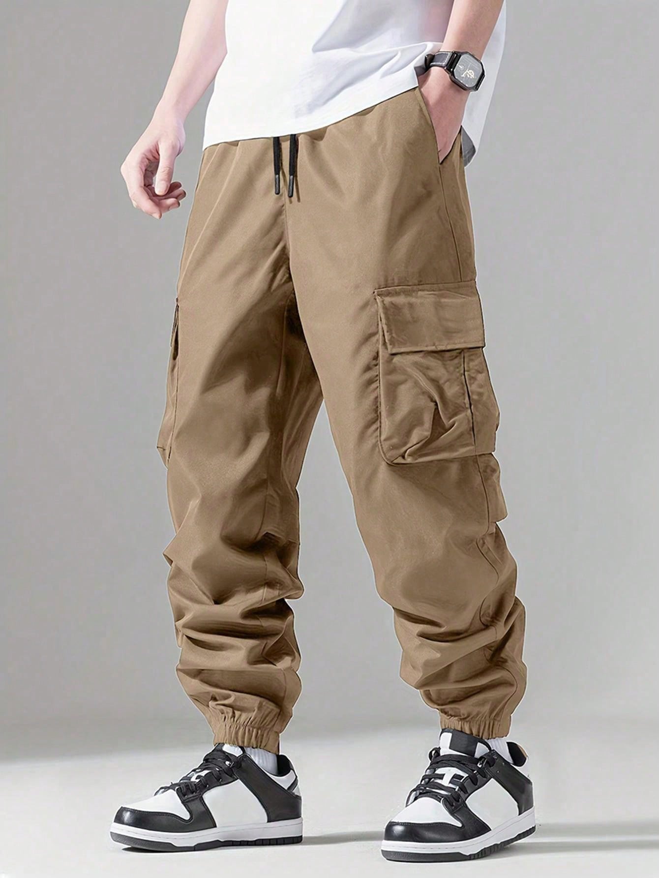 Tween Boy Fashionable Casual Drawstring Waist Cargo Pants With Ribbed Ankle Cuffs, Back-To-School Collegiate Style, Spring/Summer/Autumn