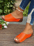 Cross-Border Foreign Trade Summer New Orange Casual Toe-Hole Slippers, Size 35-45, Ideal For Daily And Beach Wear, Round-Toe, Soft Bottom, Women's Wedge And Thick-Soled Sandals