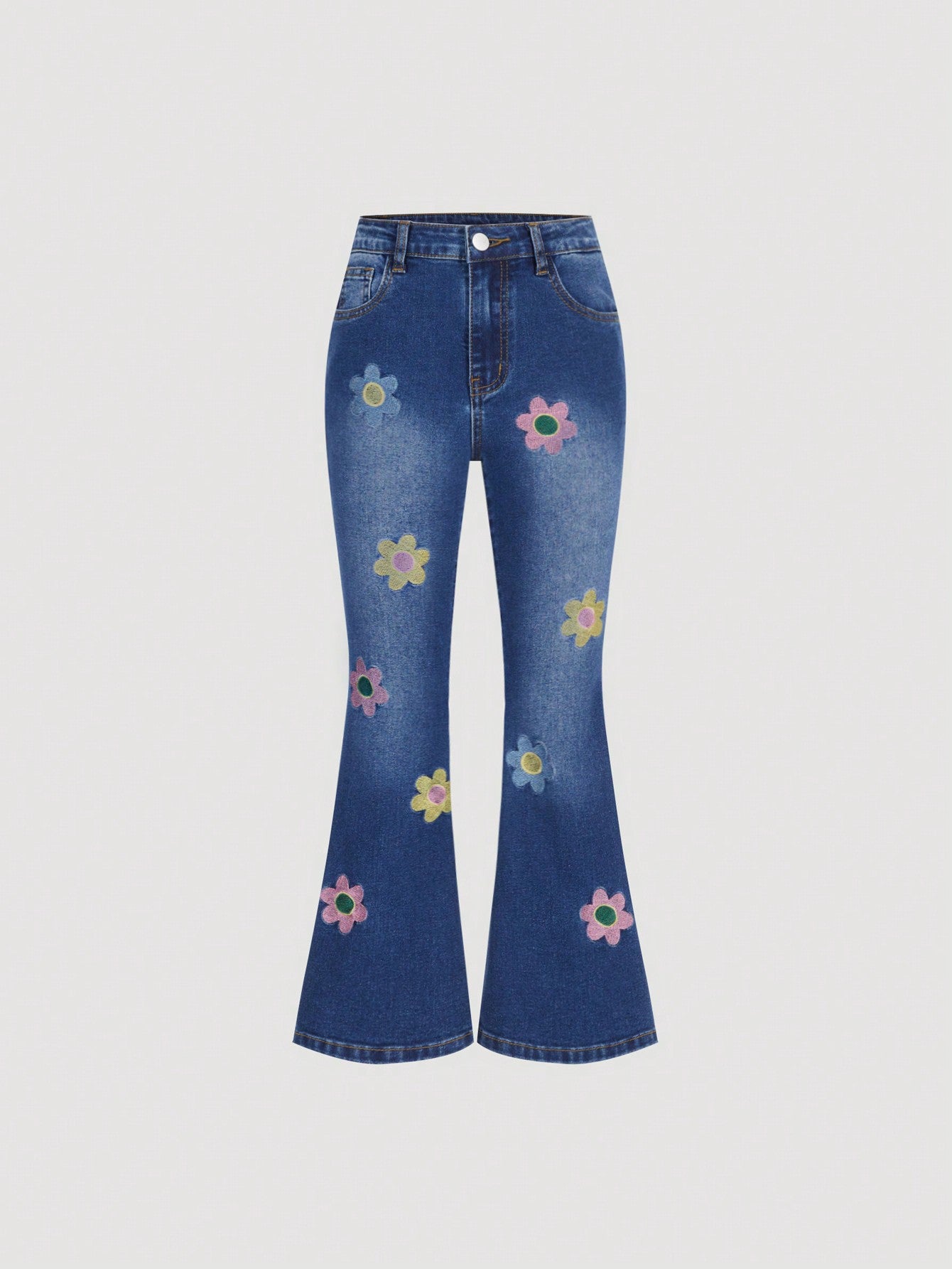 Tween Girls' Cute And Playful Flower Pattern Jeans