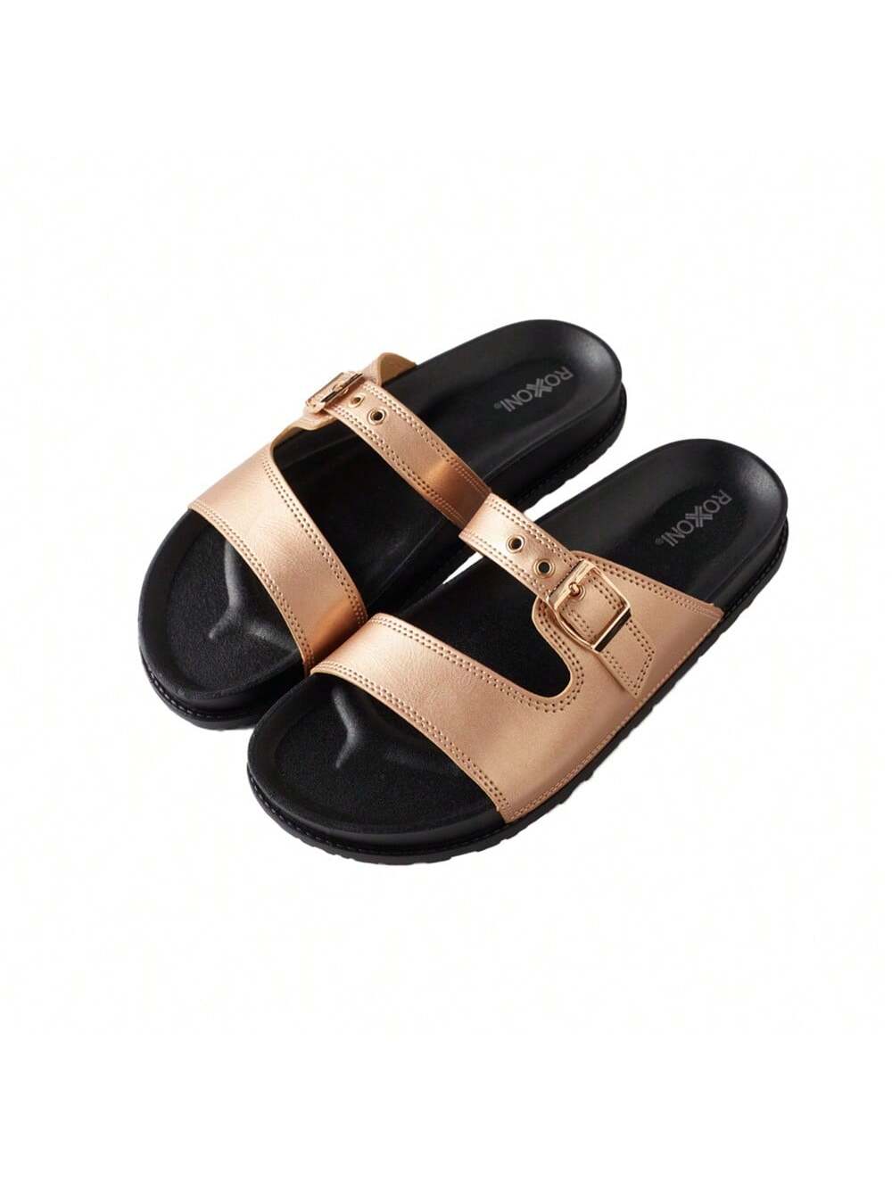 Pupeez Womens Open Toe Comfort Flat Sandals Single Buckle Adjustable Straps Flat Slides