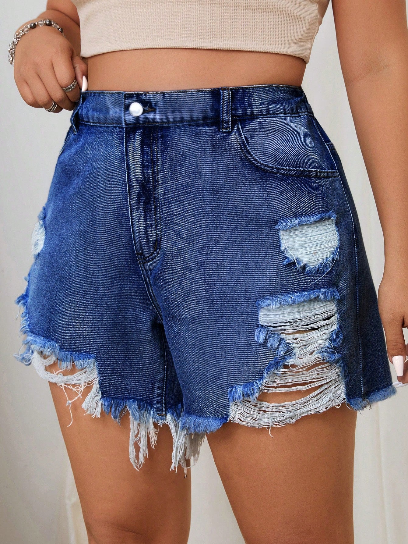 Plus Size Light Wash Ripped Sexy Denim Shorts