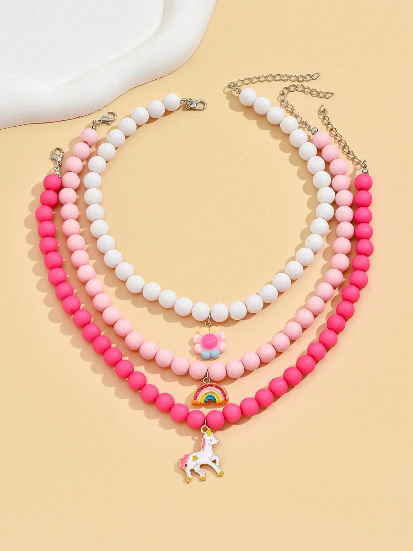 3pcs/set Girls Unicorn Charm Beaded Necklace