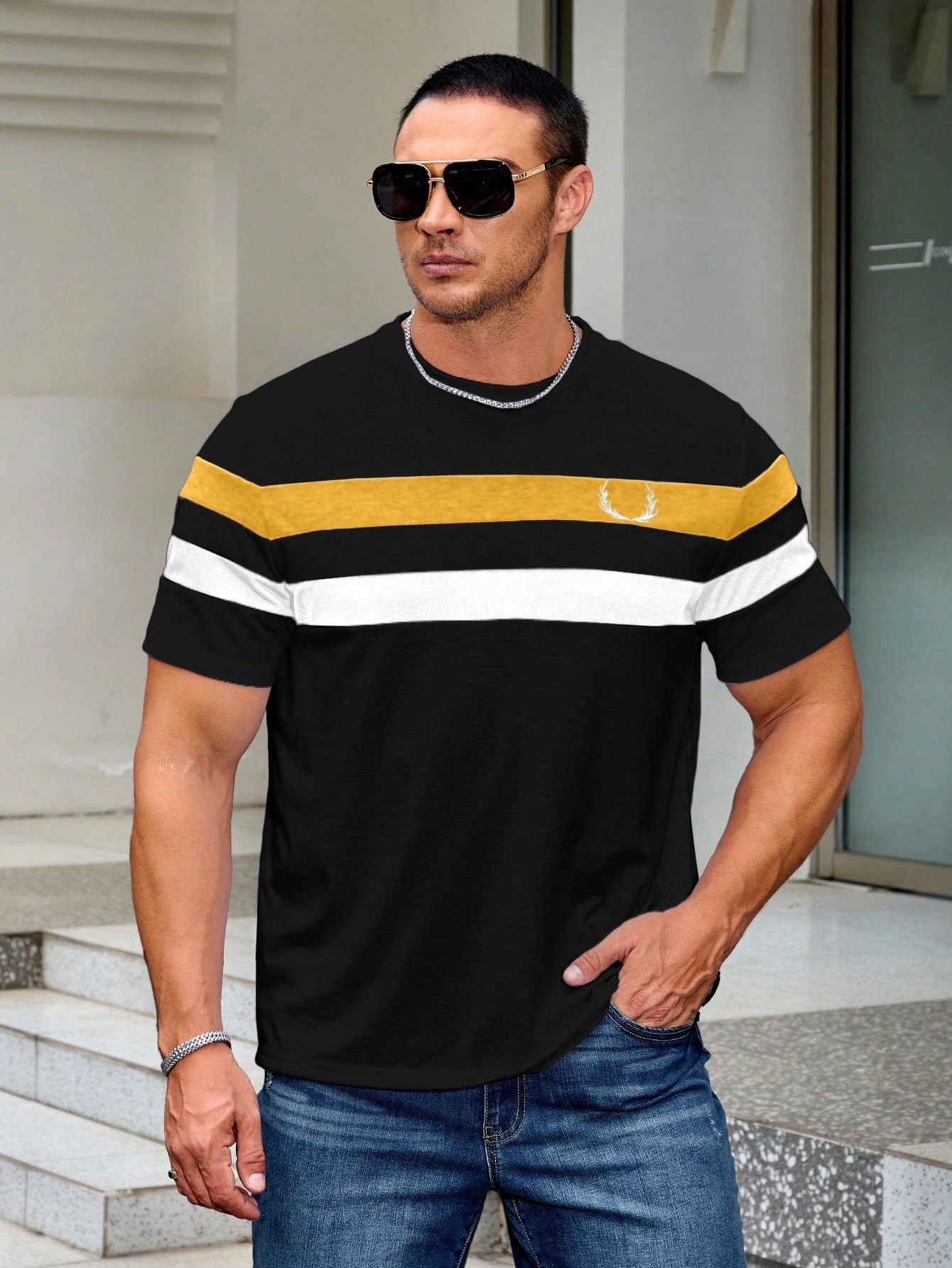 Men Plus Size Fashion Striped Short Sleeve T-Shirt