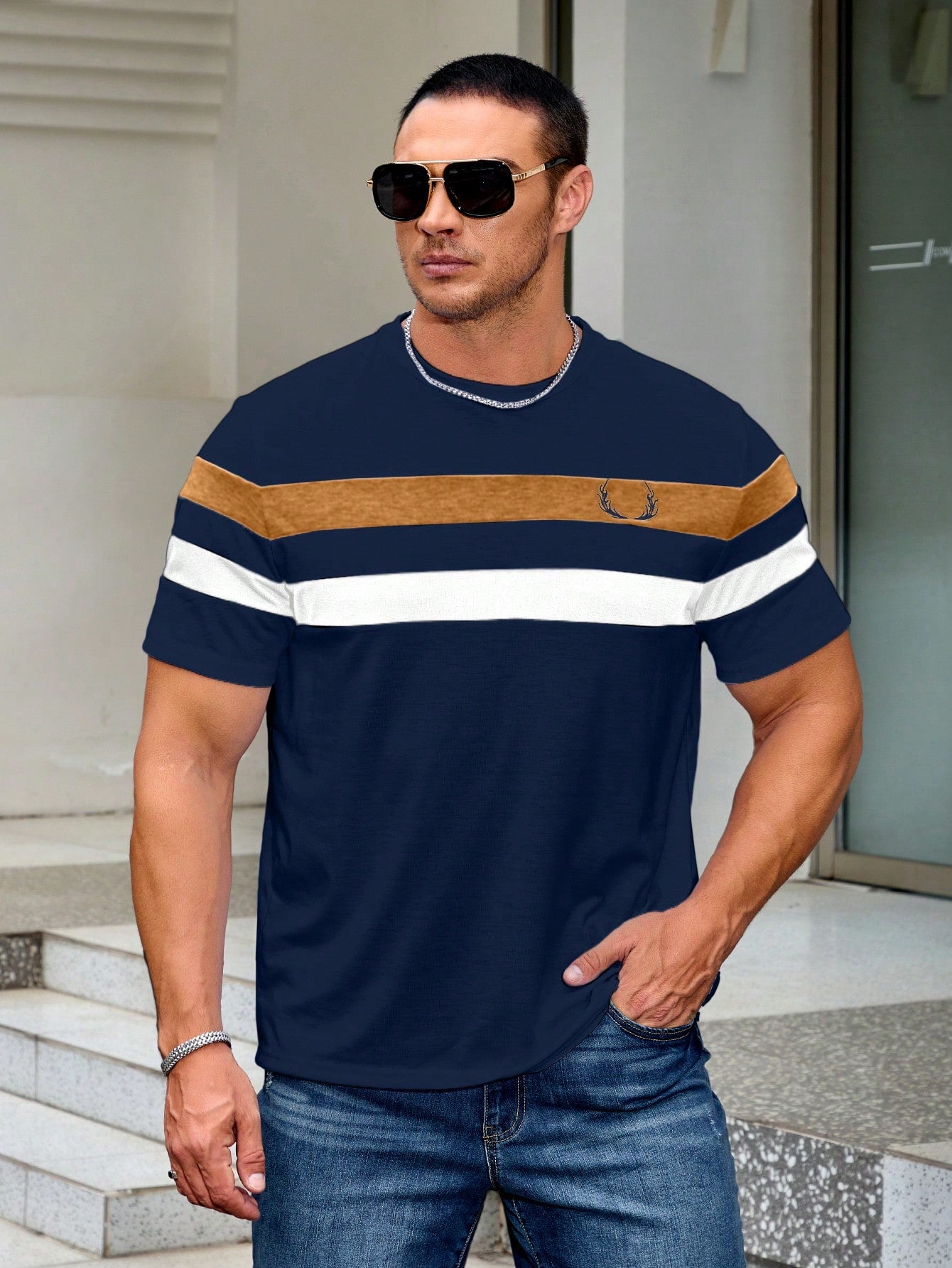 Men Plus Size Fashion Striped Short Sleeve T-Shirt