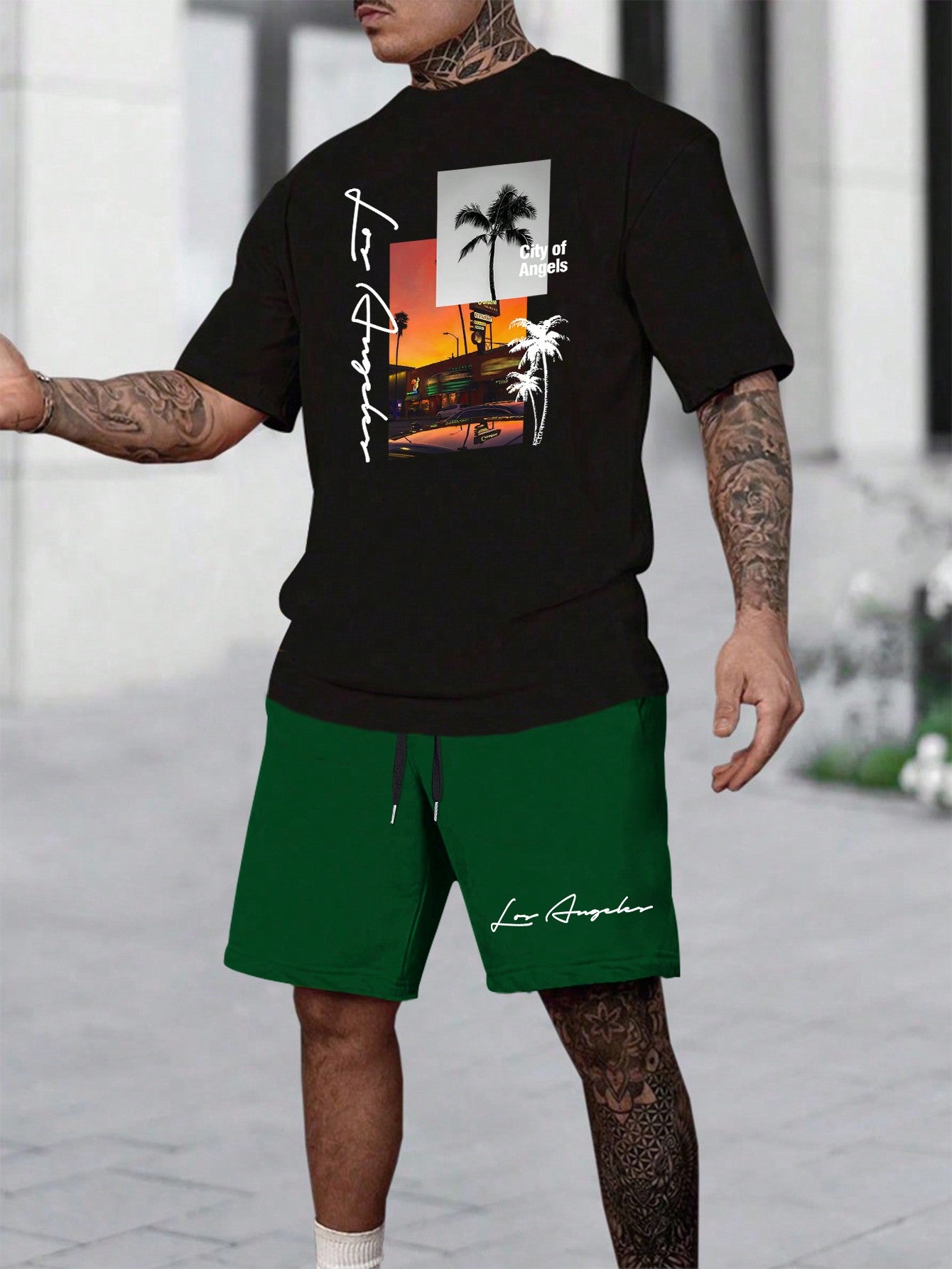 Men's Coconut Tree Print Short Sleeve T-Shirt Set