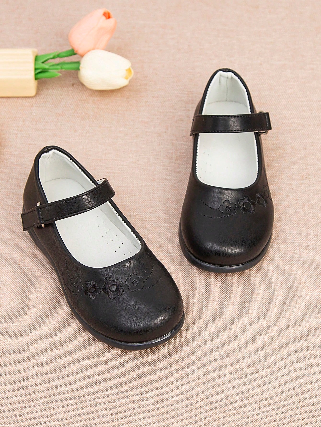 Children's Matte Black Leather School Shoes, Performance Shoes For Campus Plays And Princess Costume