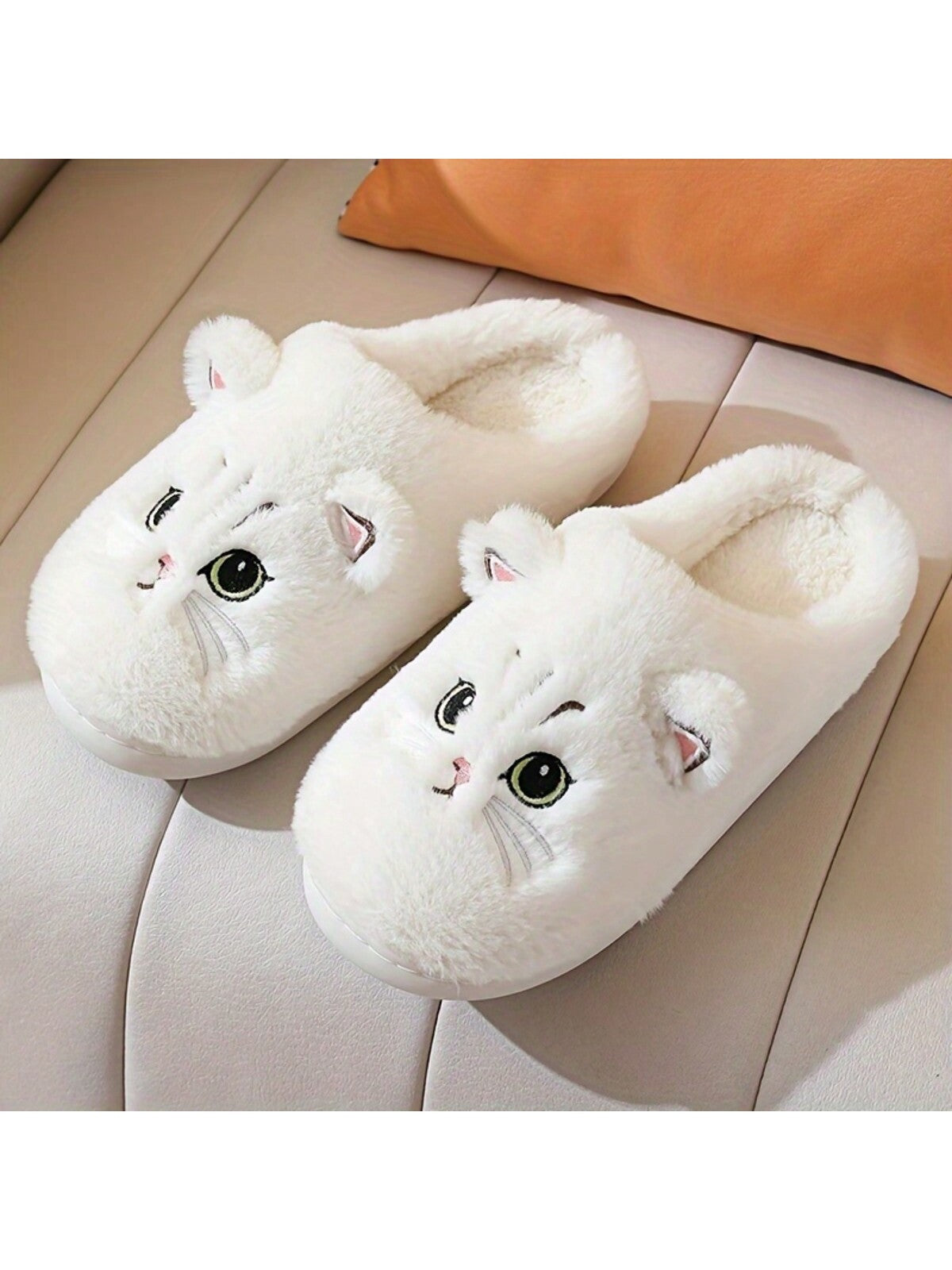 Cute Kitty Cat Plush Novelty Slippers, Warm & Cozy Indoor Fuzzy Shoes, Women's Bedroom Slippers