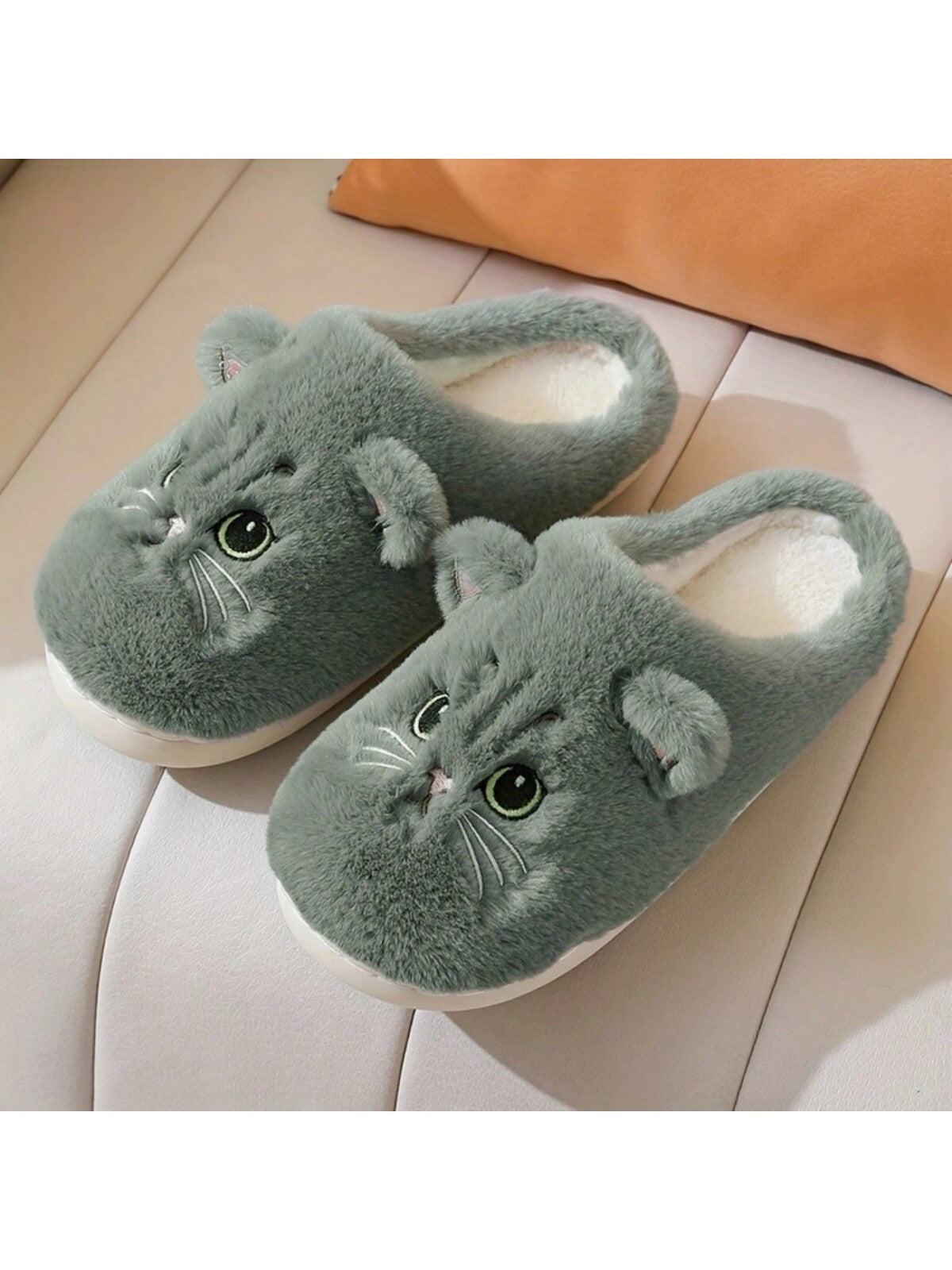 Cute Kitty Cat Plush Novelty Slippers, Warm & Cozy Indoor Fuzzy Shoes, Women's Bedroom Slippers