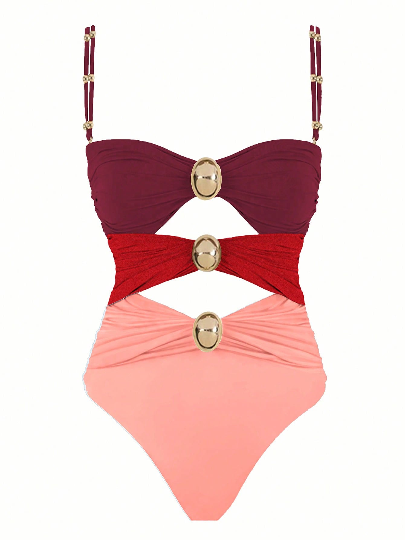 Colorblock Cut-Out Women Sexy Spaghetti Strap One-Piece Swimsuit