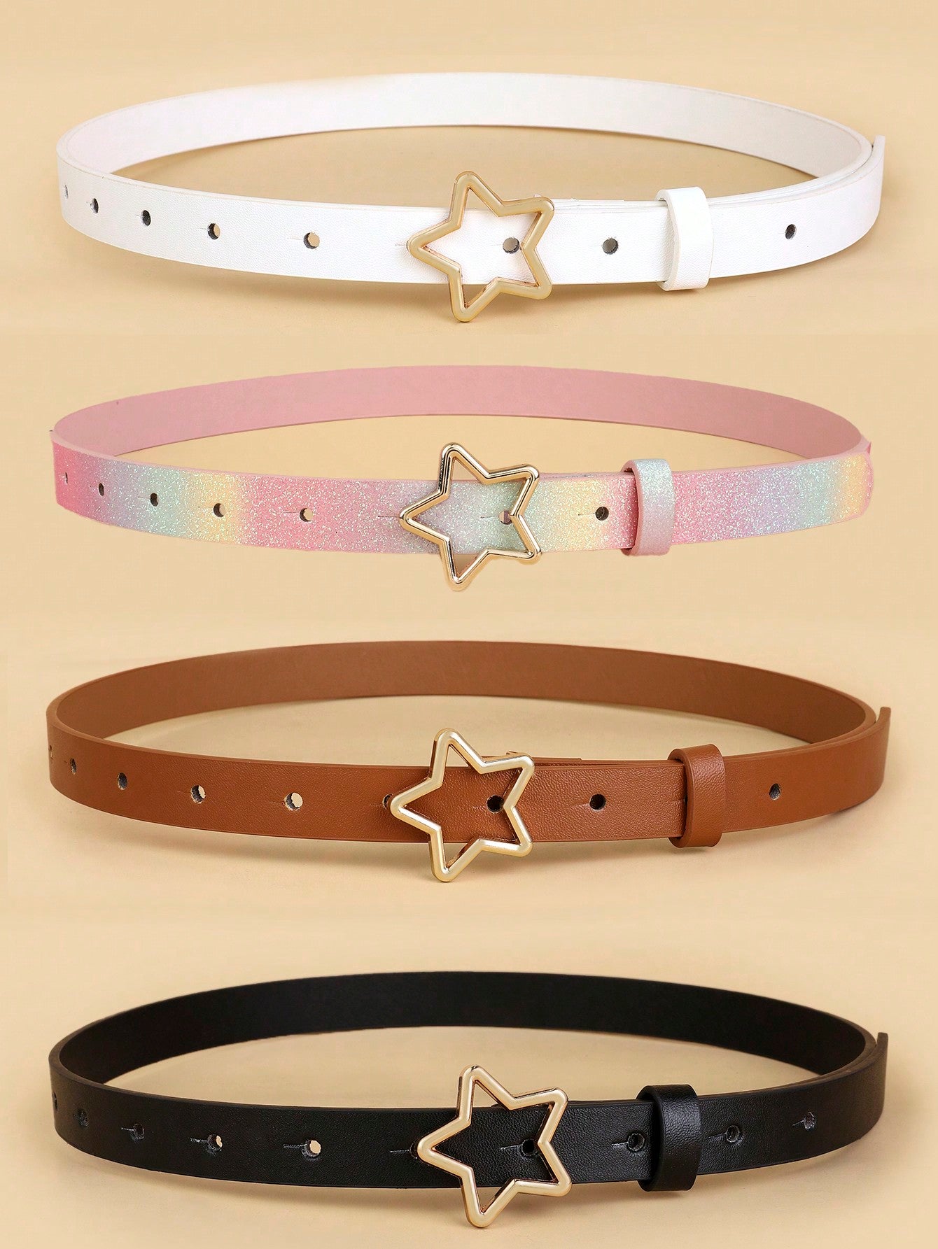 Children's New Gold-Star Buckle High-Quality PU Belt For Jeans & Dress Decorations