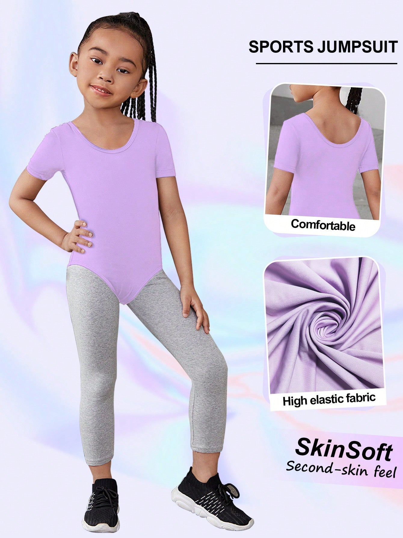 Young Girl Solid Color Short Sleeve Sport Bodysuit