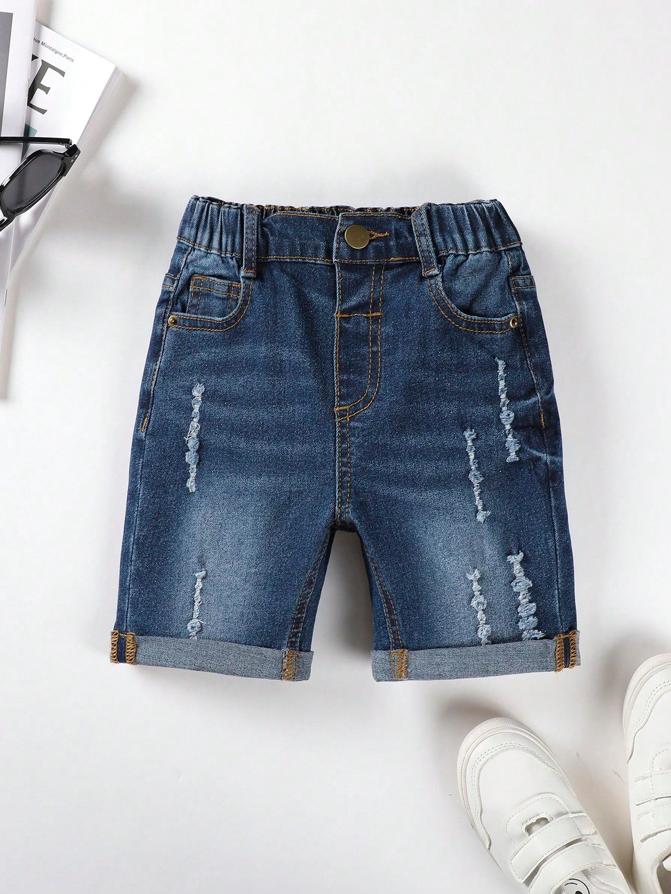 Streecool Kids Young Boy Summer Casual Distressed Rolled Hem Denim Shorts