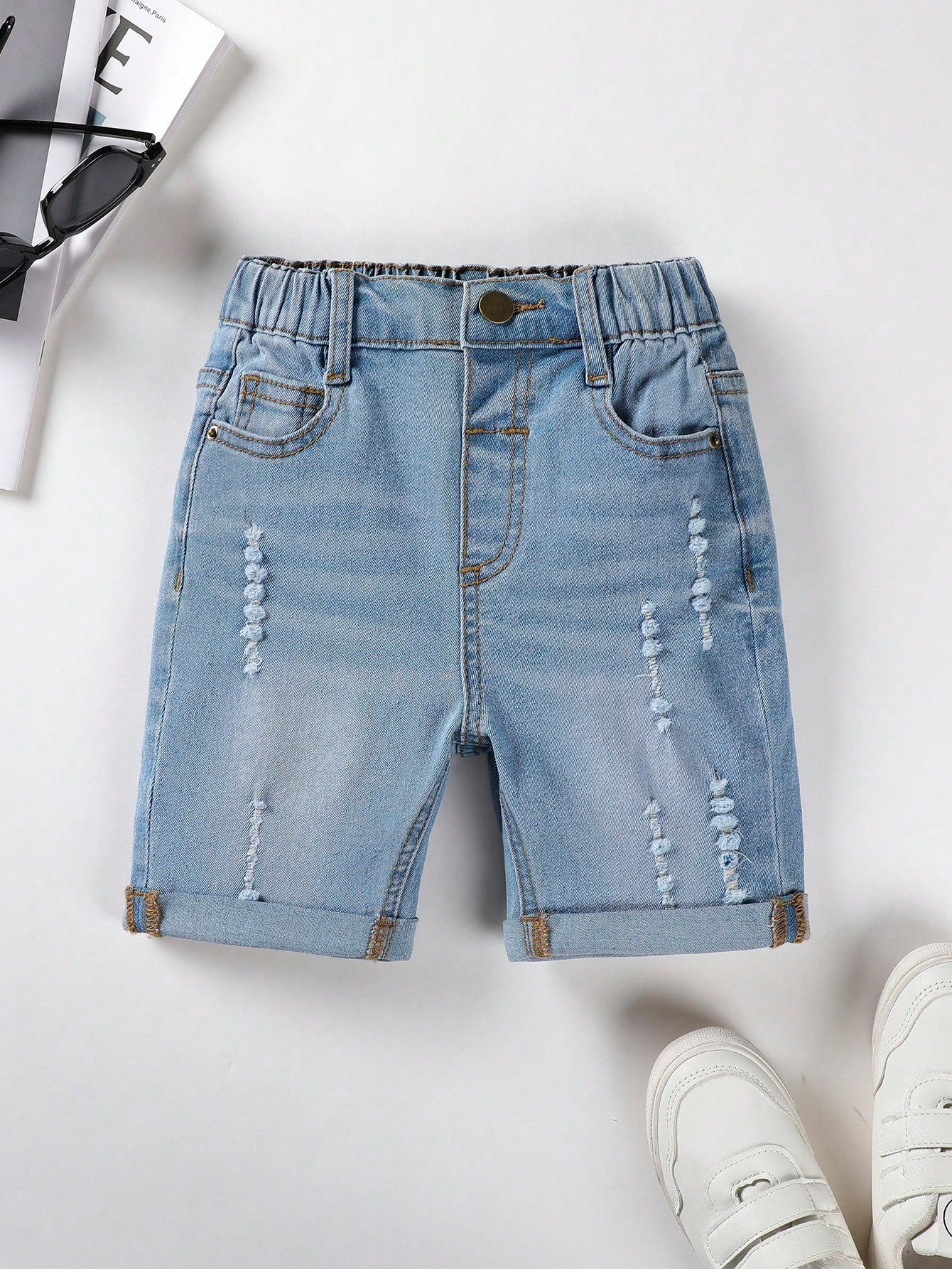 Streecool Kids Young Boy Summer Casual Distressed Rolled Hem Denim Shorts