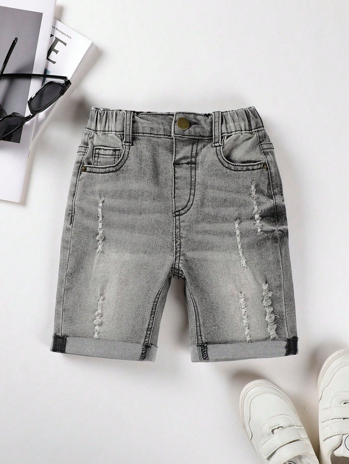 Streecool Kids Young Boy Summer Casual Distressed Rolled Hem Denim Shorts