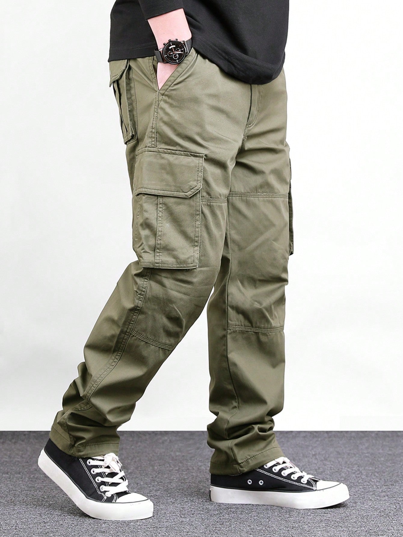 Men Solid Color Cargo Pants For Outdoor Camping