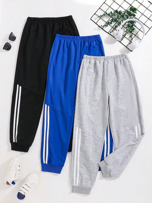 Tween Boy Color Block Striped Drawstring Jogger Pants