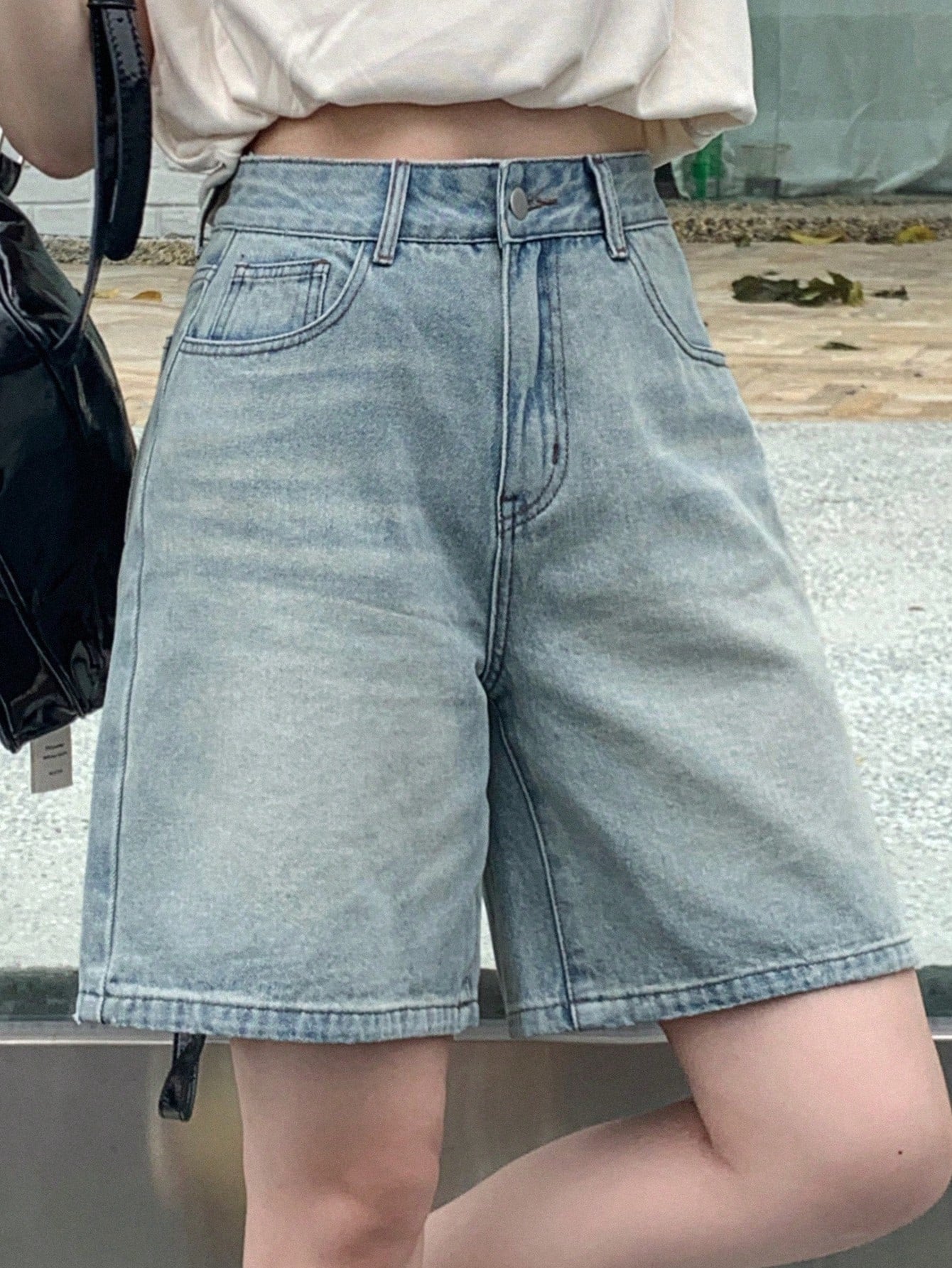 Women's Blue Washed Denim Shorts