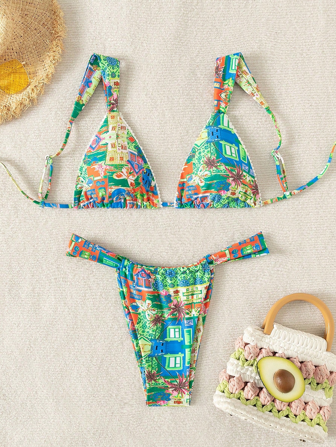 Swim Summer Beach Women's Coconut Tree & Fruit Printed Bikini Set