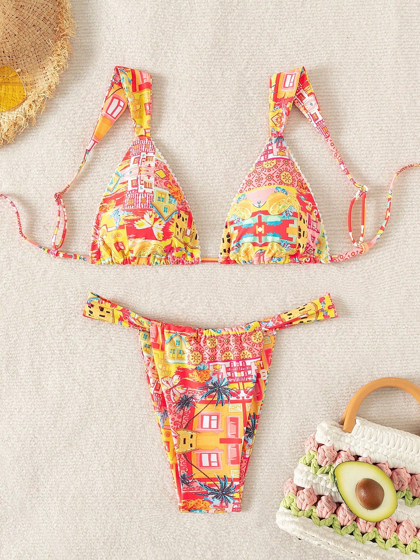 Swim Summer Beach Women's Coconut Tree & Fruit Printed Bikini Set