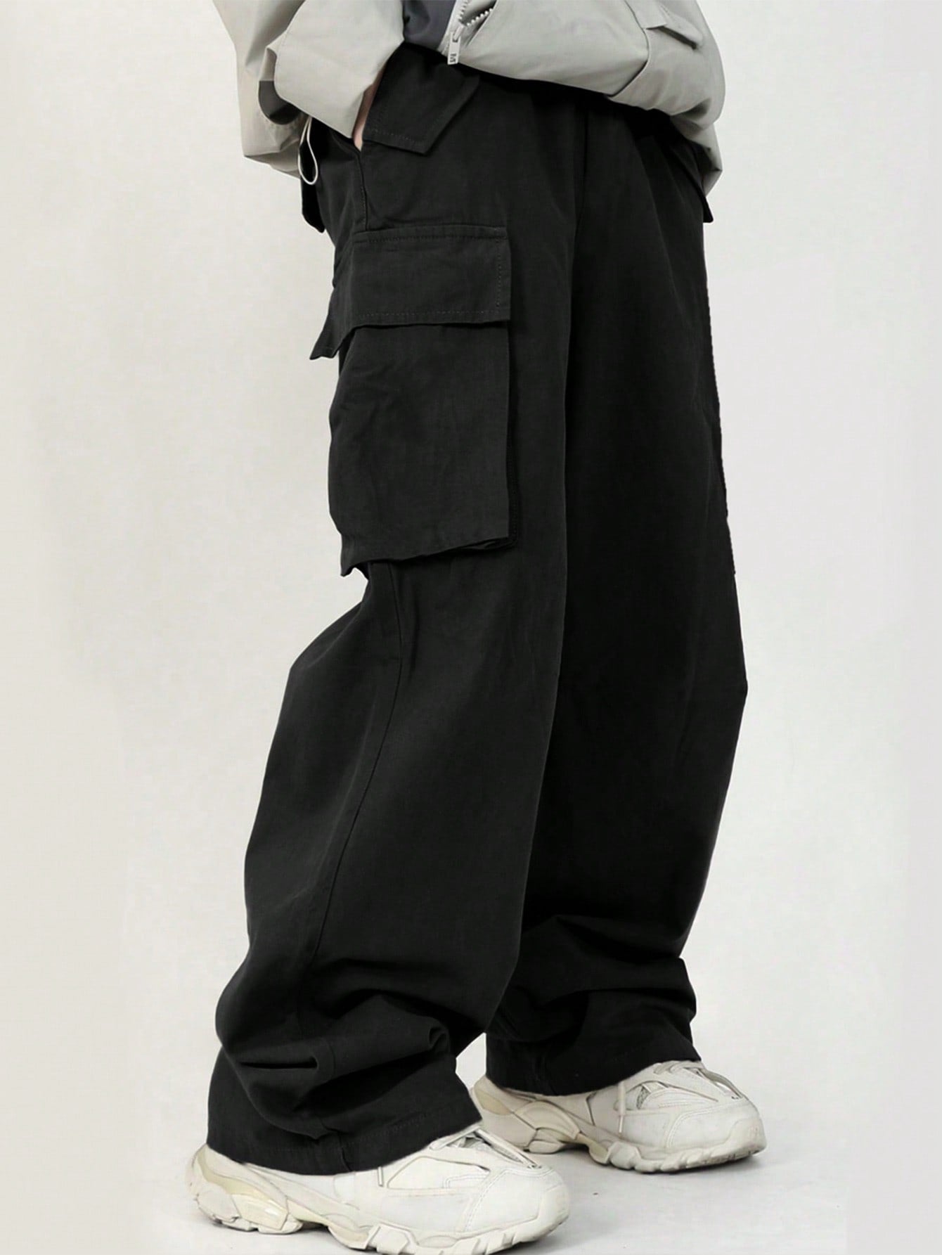 Tween Boy Vacation College Style Relaxed Fit Plain Cargo Pants With Slanted Pockets, Straight Leg