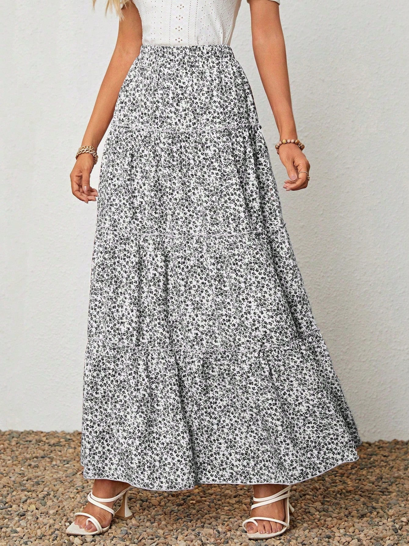 Vacation Woven Floral Print High Waist Loose Skirt For Women