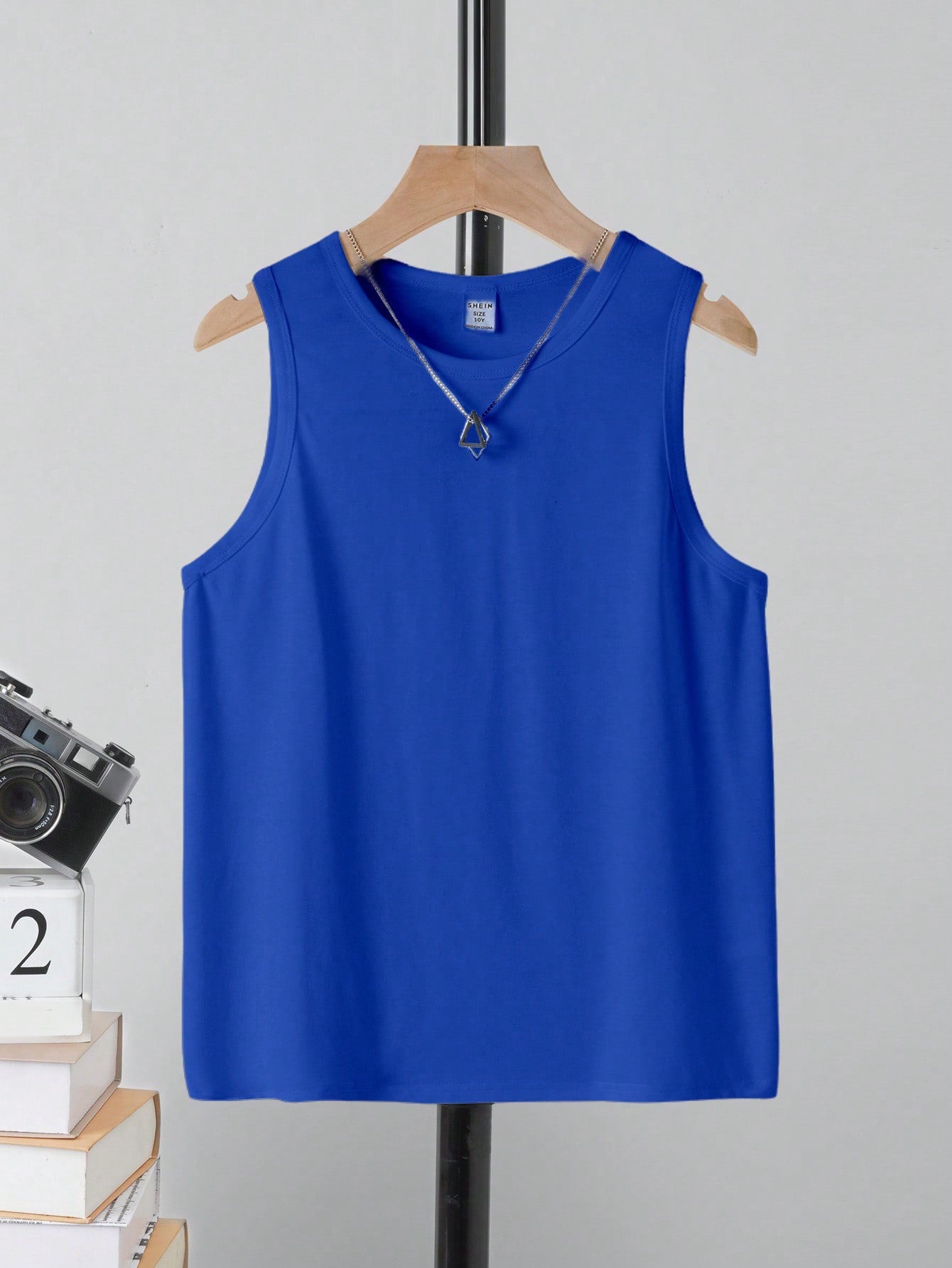 Tween Boy Casual Simple Design Blue Round Neck Top, Suitable For Summer