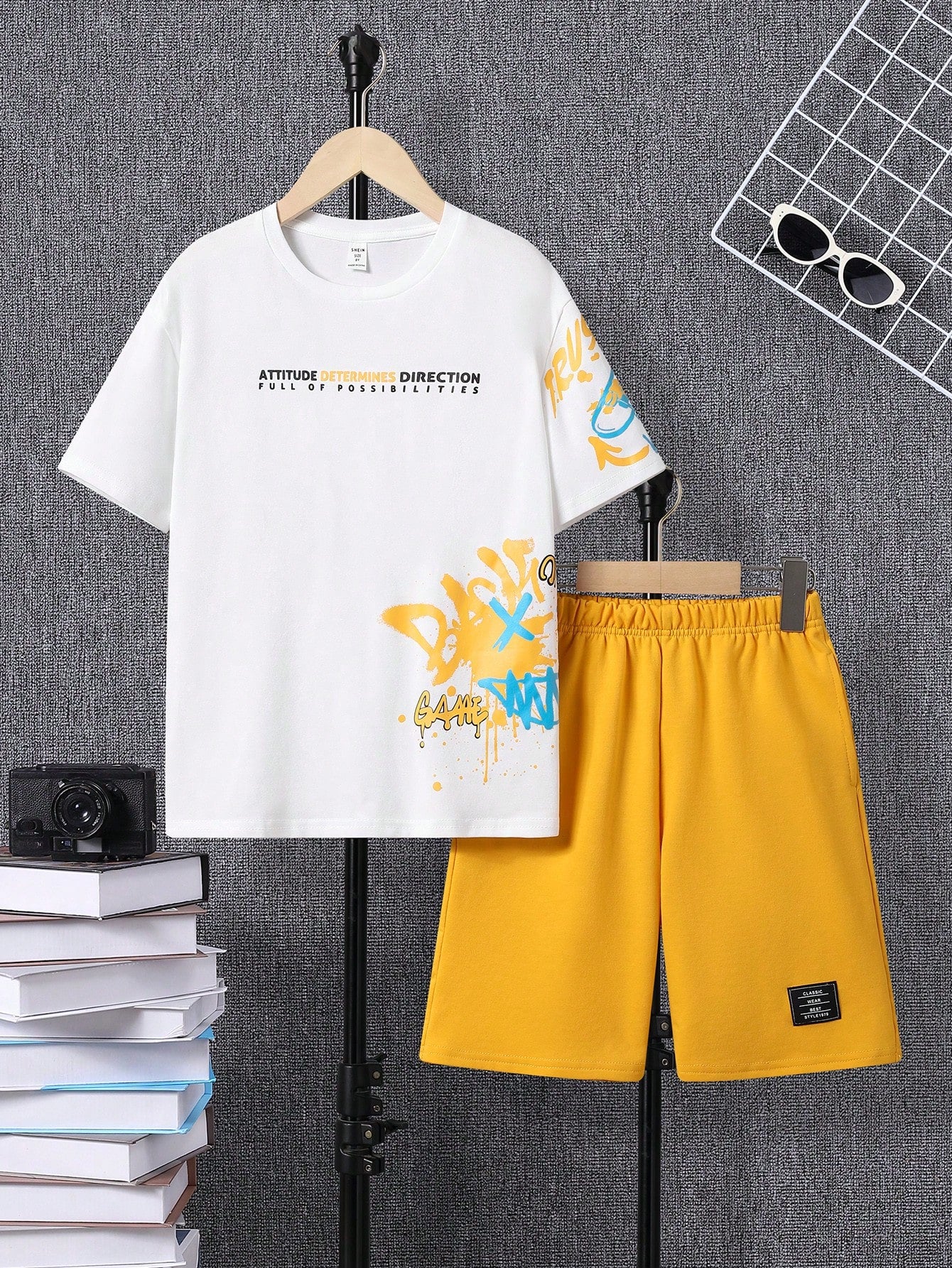 Tween Boy Sporty 2pcs Slogan Print Purple T-Shirt And Shorts Set