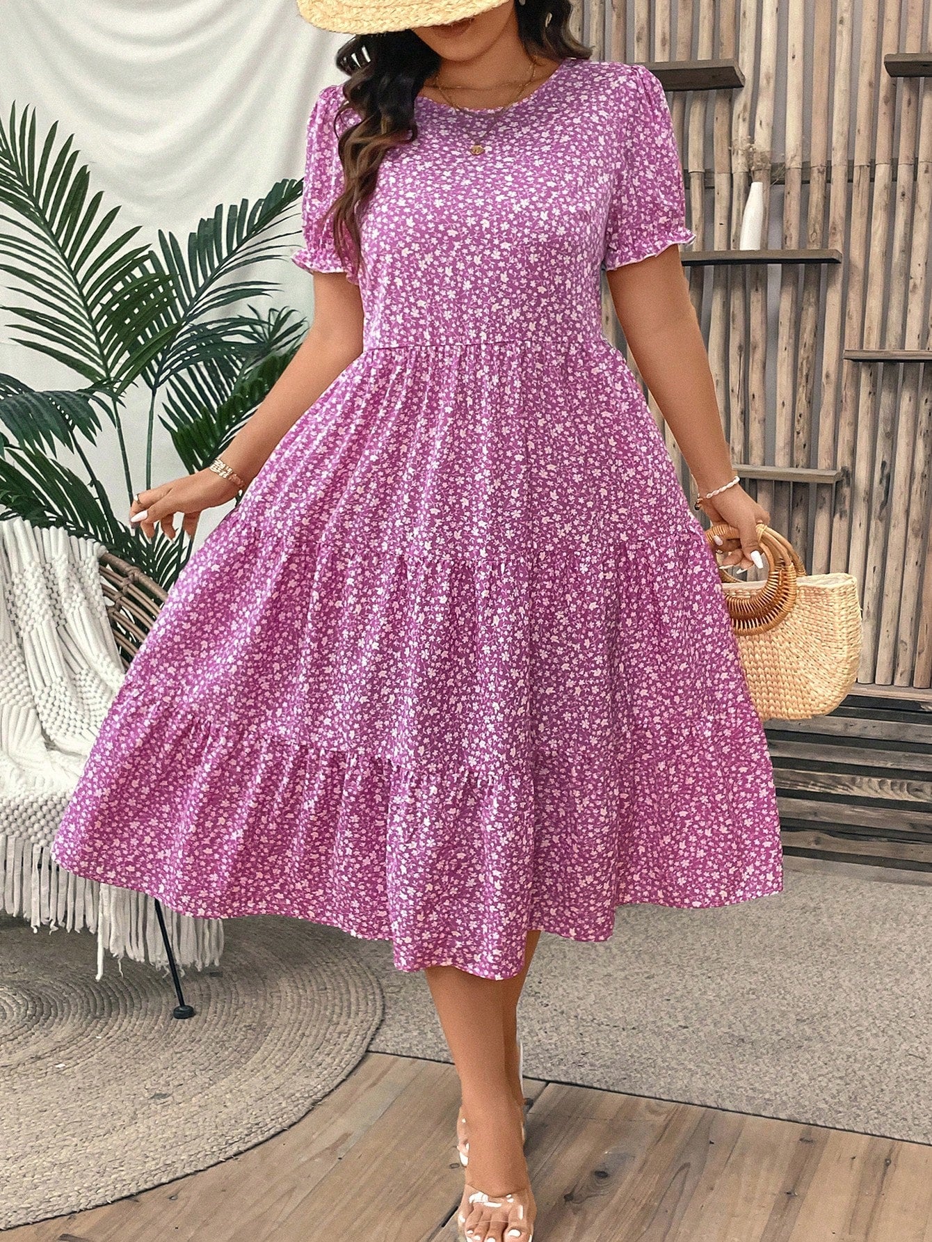 Frenchy Plus Leopard Print Ruffle Hem Dress For Summer