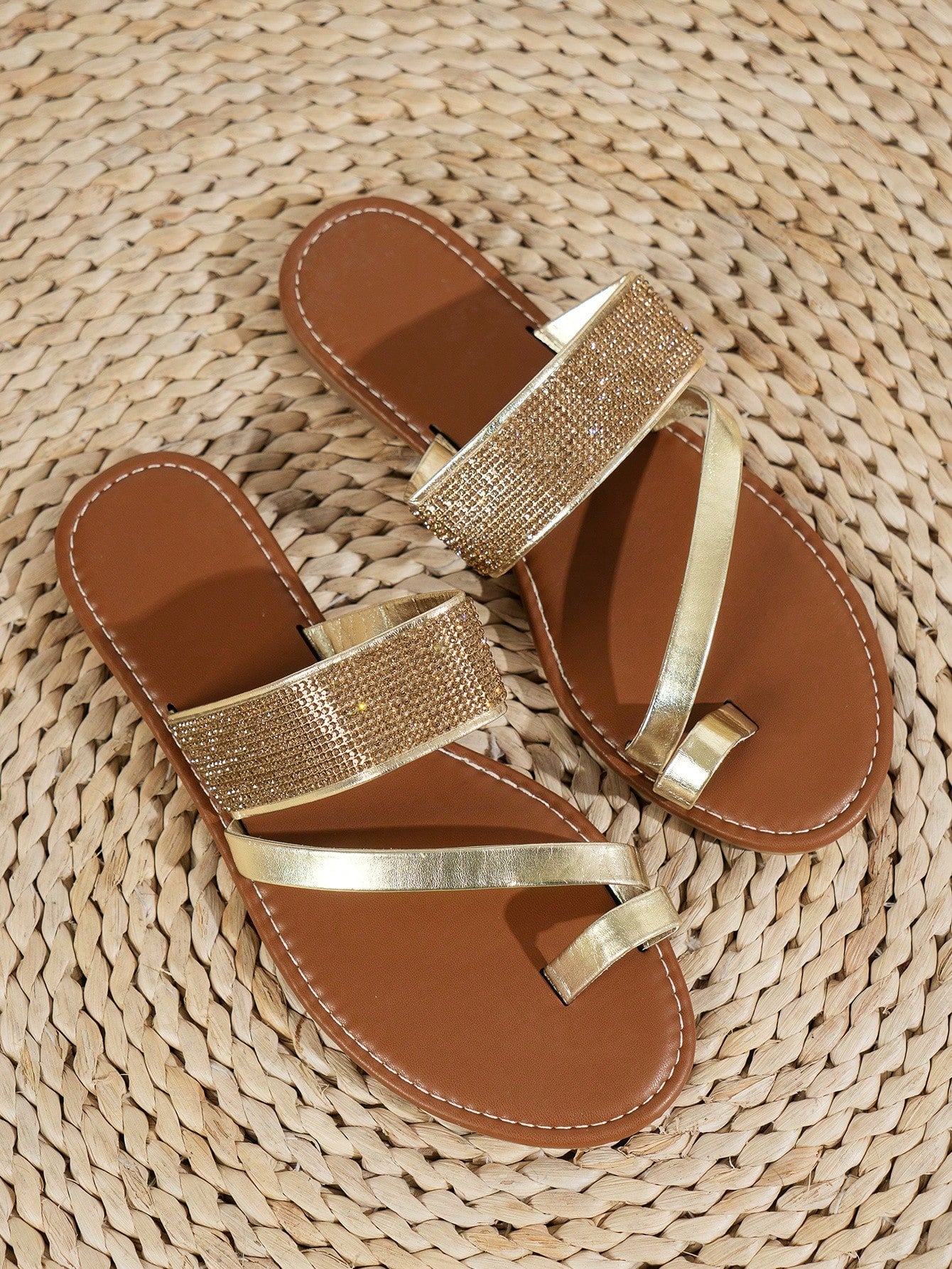 Girls Clip Toe Rhinestone Flat Overlay Kids Sandals, Fashion Lightweight And Comfortable Indoor Outdoor Women's Sandal Slippers