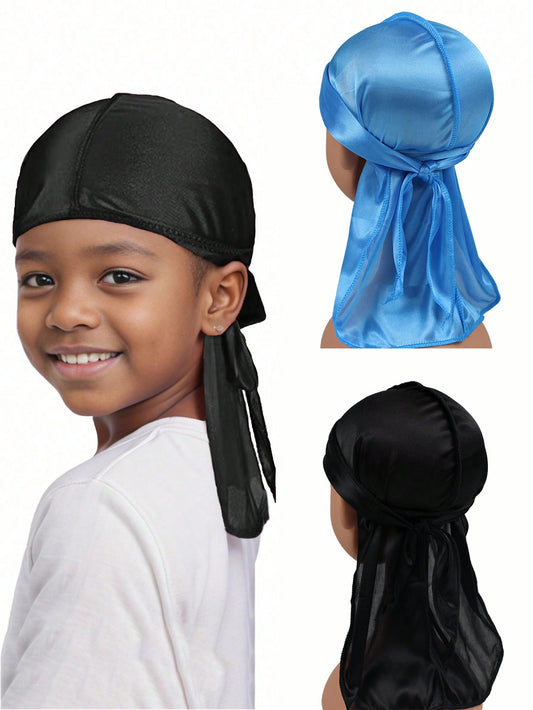 1pc Kids' Satin-Like Headscarf, High-Stretch Long-Tailed Cap, Pirate Hat Hip-Hop Turban