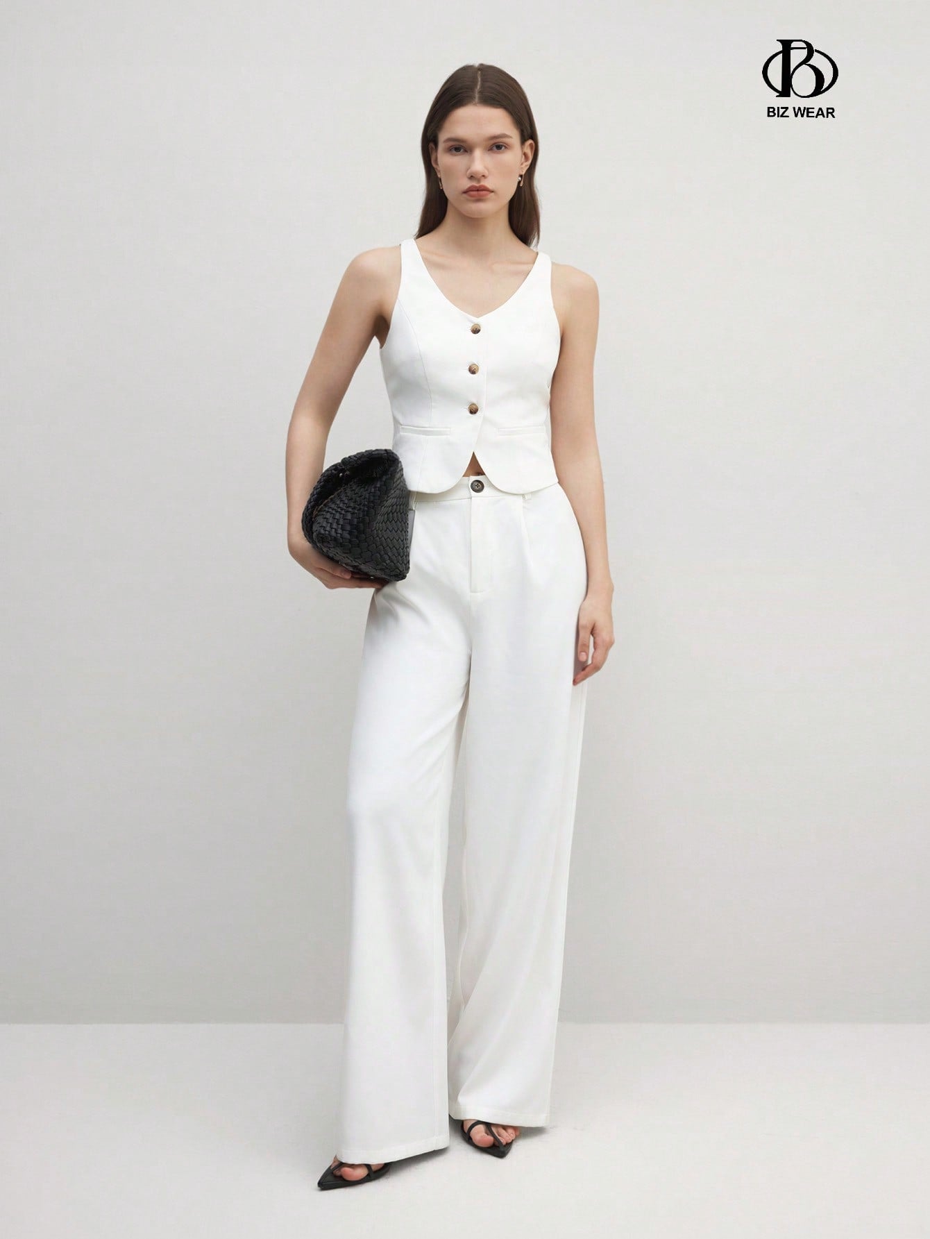 Ladies' White Sleeveless Vest Blazer, Evening Wear