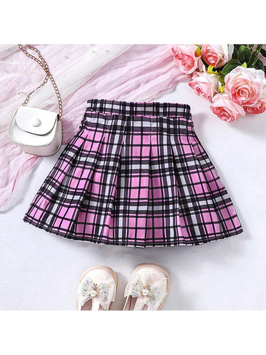 Young Girl Summer College Style Plaid Pleated Mini Skirt