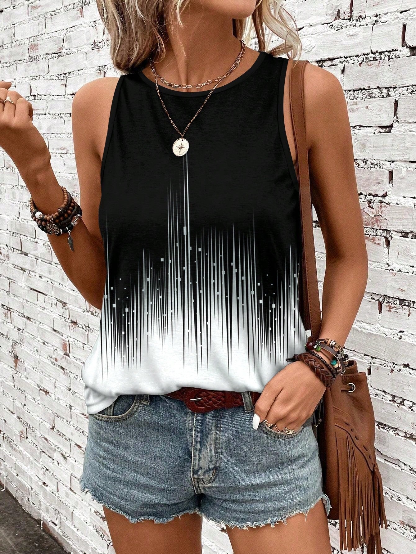 Feather Printed Vacation Style Women Camisole, Spring & Summer