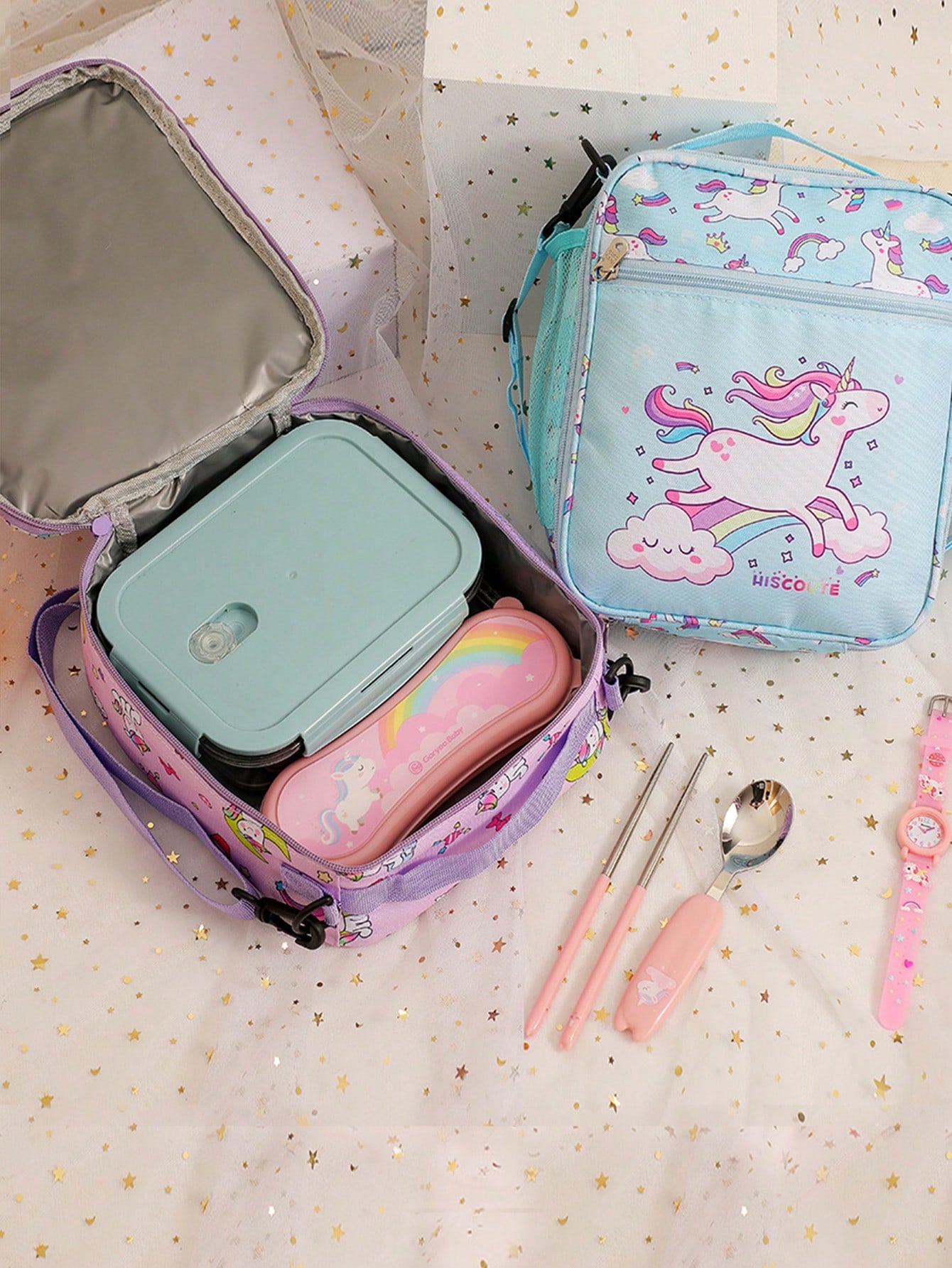 New Macaron-Colored Unicorn Shoulder Bag For Students, Cartoon Handheld Lunch Bag, Cute Girls' Lunch Bag