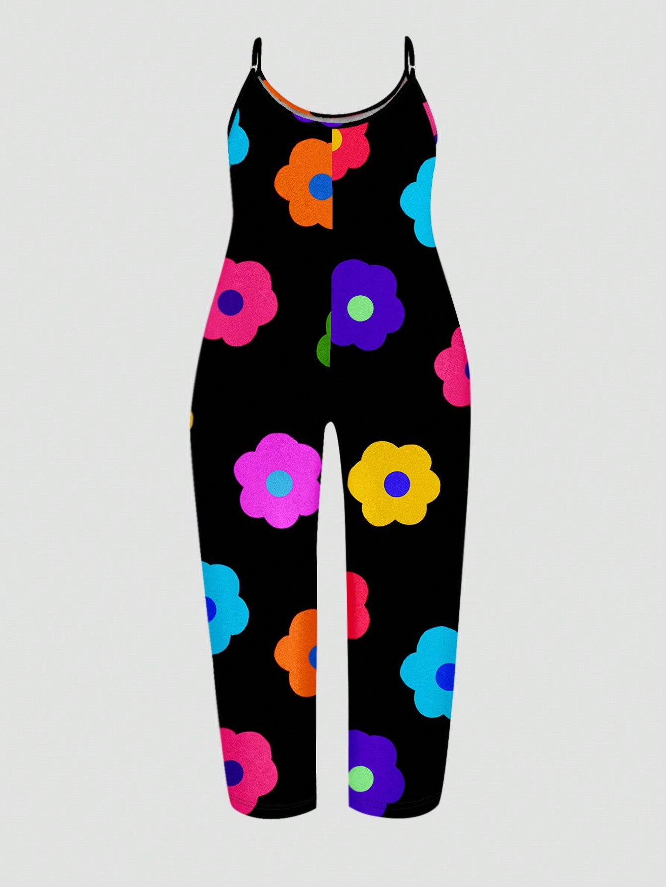 Plus Size Summer Holiday Floral Printed Wide-Leg Jumpsuit With Straps For Casual Wear